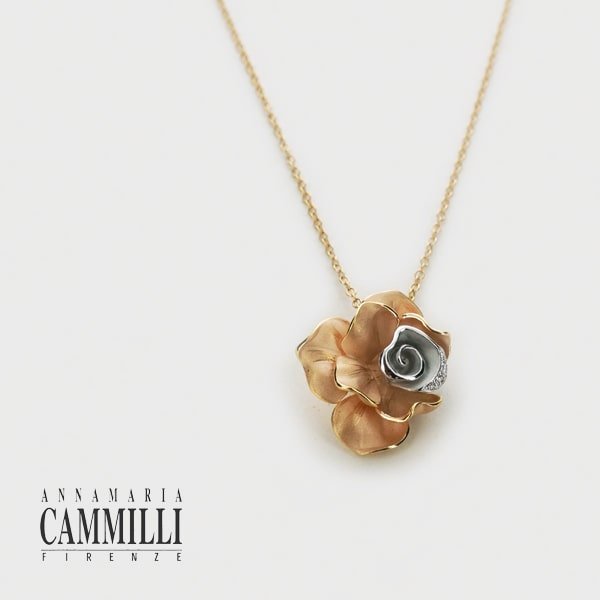 ANNAMARIA CAMMILLI/アンナマリアカミリ K18 ホワイト＆ピンクゴールド ダイヤモンド 花 プチネックレス イタリア製