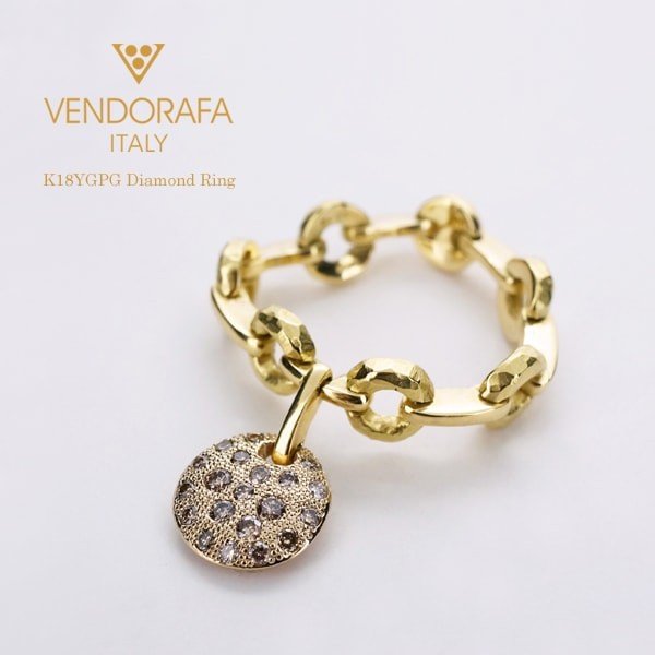 Vendorafa/ベンドラファ K18ピンク＆イエローゴールド ブラウンダイヤモンド リング イタリア製