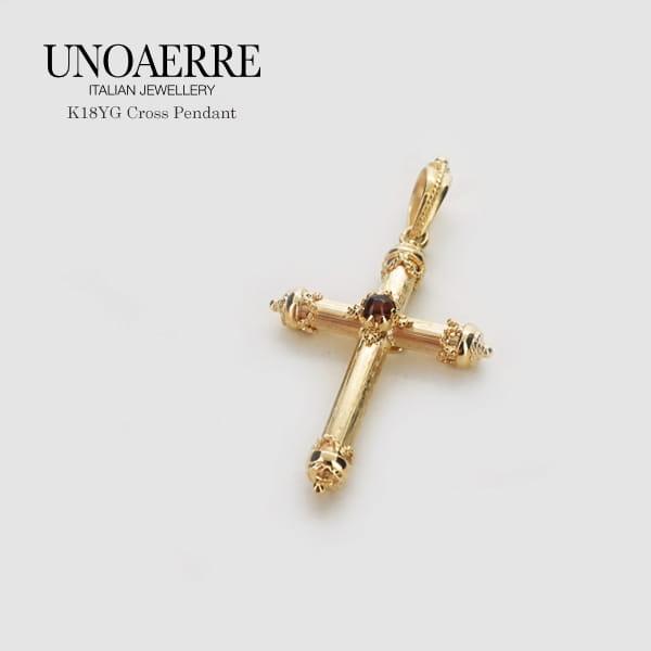 UNOAERRE/ウノアエレ K18 イエローゴールド ガーネット クロス ペンダントトップ(3.5 g) イタリア製 / 031398