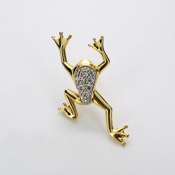 K18 イエロー・ホワイトゴールド ダイヤモンド カエル ピンブローチ