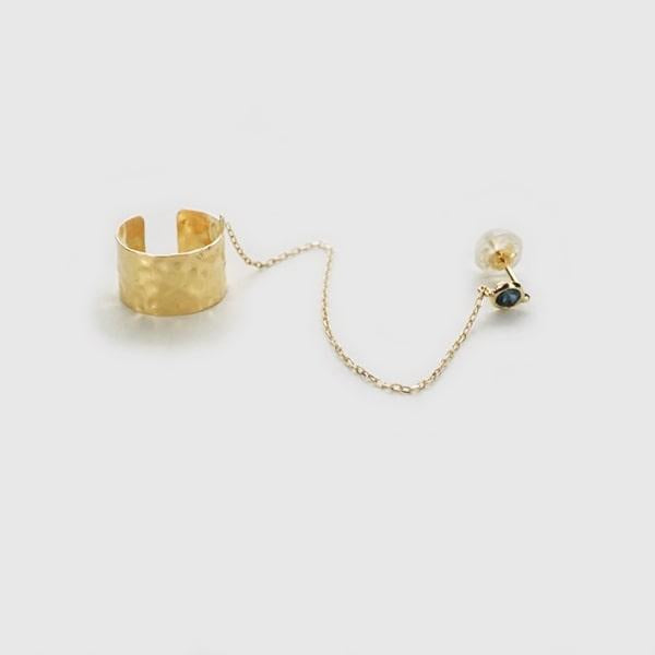 K18 イエローゴールド サファイア スタッドピアス イヤーカフ 日本製