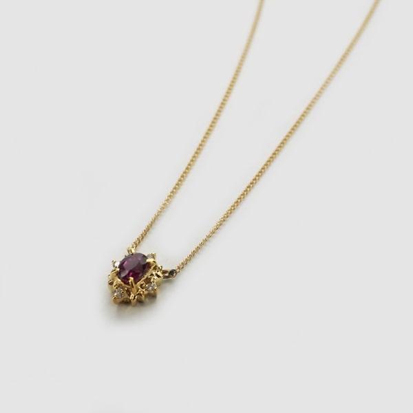 K18 イエローゴールド ルビー ダイヤモンド プチネックレス(2.1 g) 日本製