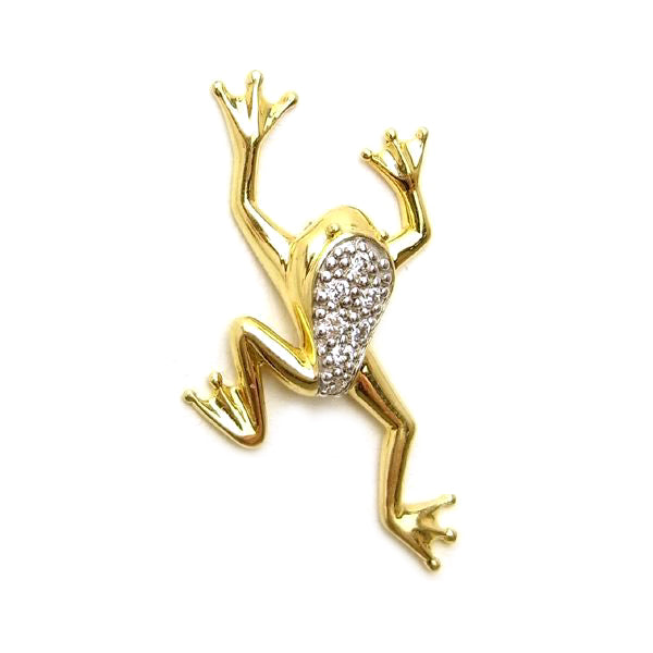 K18 イエロー・ホワイトゴールド ダイヤモンド カエル ピンブローチ 日本製
