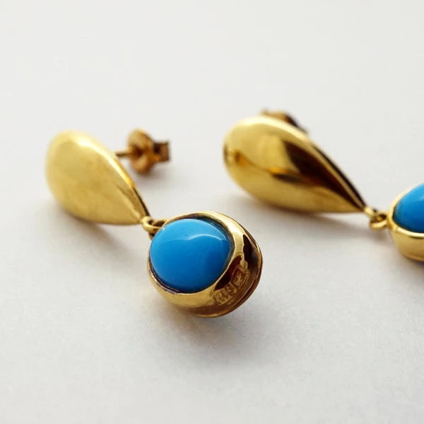 K18 イエローゴールド ターコイズ スタッドピアス 日本製