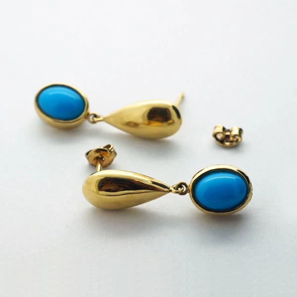 K18 イエローゴールド ターコイズ スタッドピアス 日本製