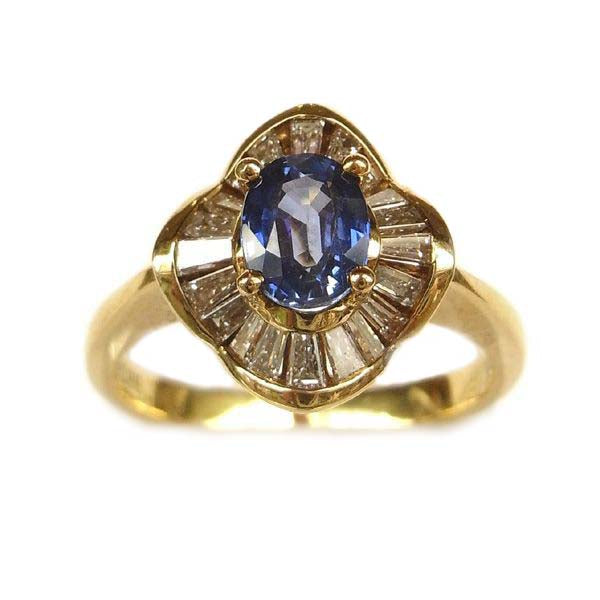 K18 イエローゴールド サファイア ダイヤモンド リング 日本製