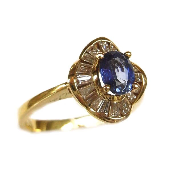 K18 イエローゴールド サファイア ダイヤモンド リング 日本製