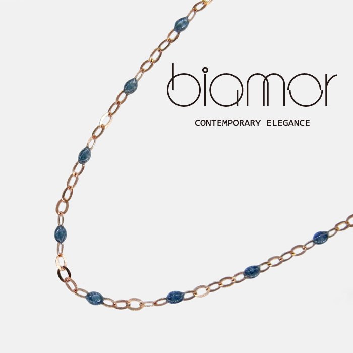 Biamor/ビアモール K18ピンクゴールド ブルーグレーエナメル ネックレス 90cm イタリア製