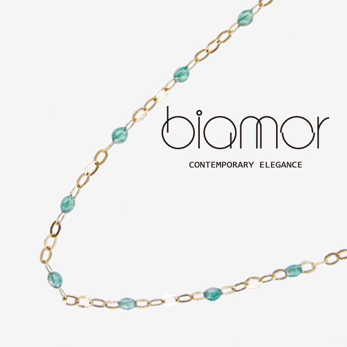 Biamor/ビアモール K18イエローゴールド ターコイズブルーエナメル ネックレス 90cm イタリア製