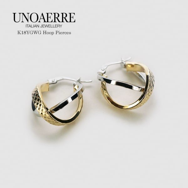 UNOAERRE/ウノアエレ K18イエロー＆ホワイトゴールド フープピアス イタリア製 / 023372