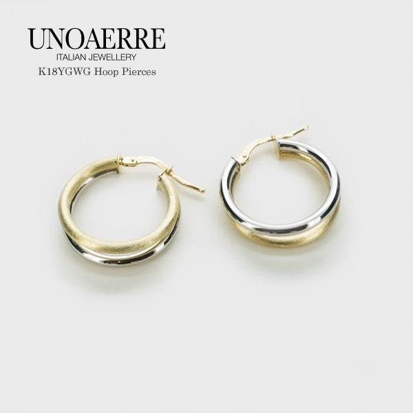 UNOAERRE/ウノアエレ K18 イエロー＆ホワイトゴールド フープピアス イタリア製 / 026751