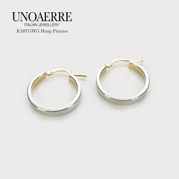 UNOAERRE/ウノアエレ K18 イエロー・ホワイトゴールド フープピアス イタリア製 / 026756