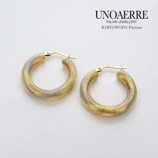 UNOAERRE/ウノアエレ K18イエロー＆ホワイト＆ピンクゴールド フープ 